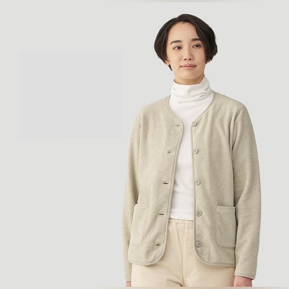 MUJI Off-white/beige fleece cardigan